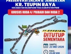 Penutupan Sementara Jalan Lintas Teupin Raya Pidie , di Tutup Selama Enam Jam